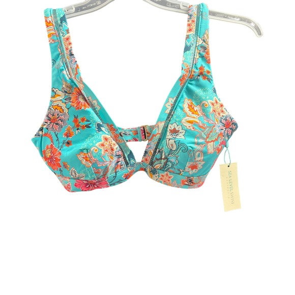 Sealevel NWT Dominica Cross Front Multifit Bra Top Aqua Size 10 MSRP $85 - Picture 1 of 2